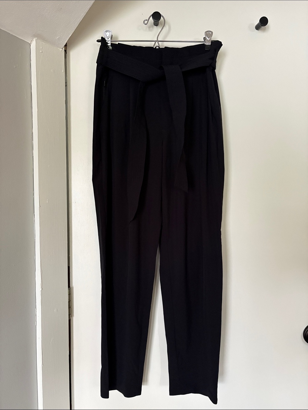 Athleta Black High-Rise Paperbag Pants with Tie Belt